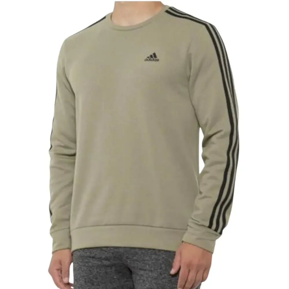Adidas Men's 3-Stripe Crew Neck Pullover Sweatshirt Olive Green Black Sz L